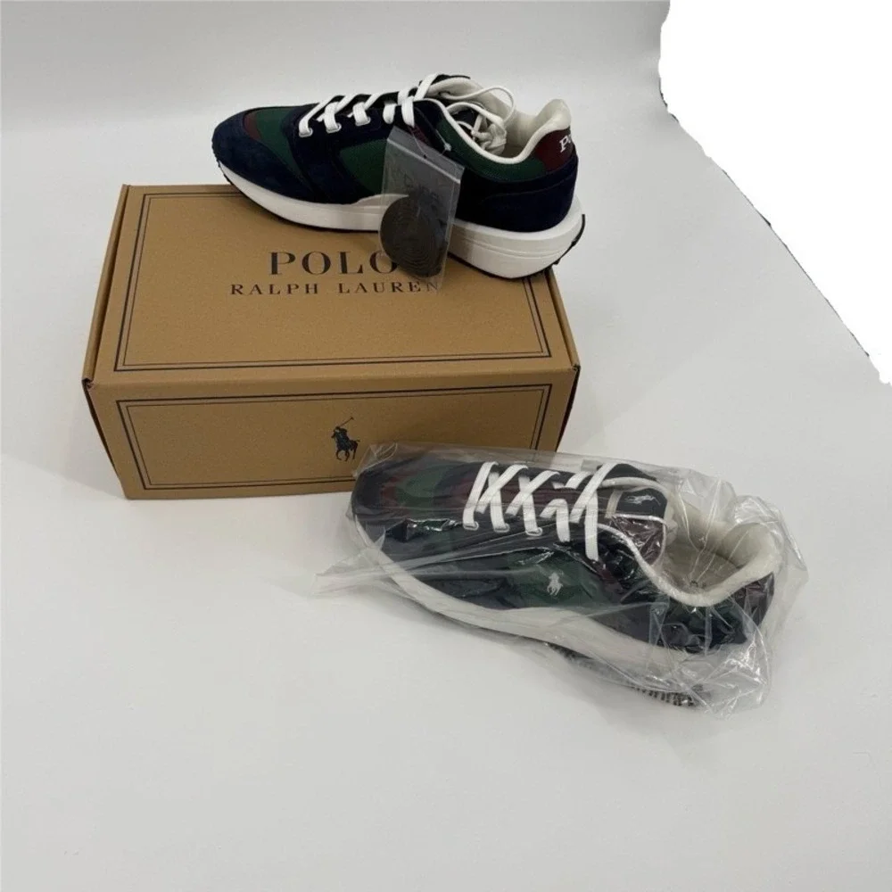 POLO RALPH LAUREN NEW 10.5 Train‎ 89 Sneakers Navy Green Suede Mesh Colorblock